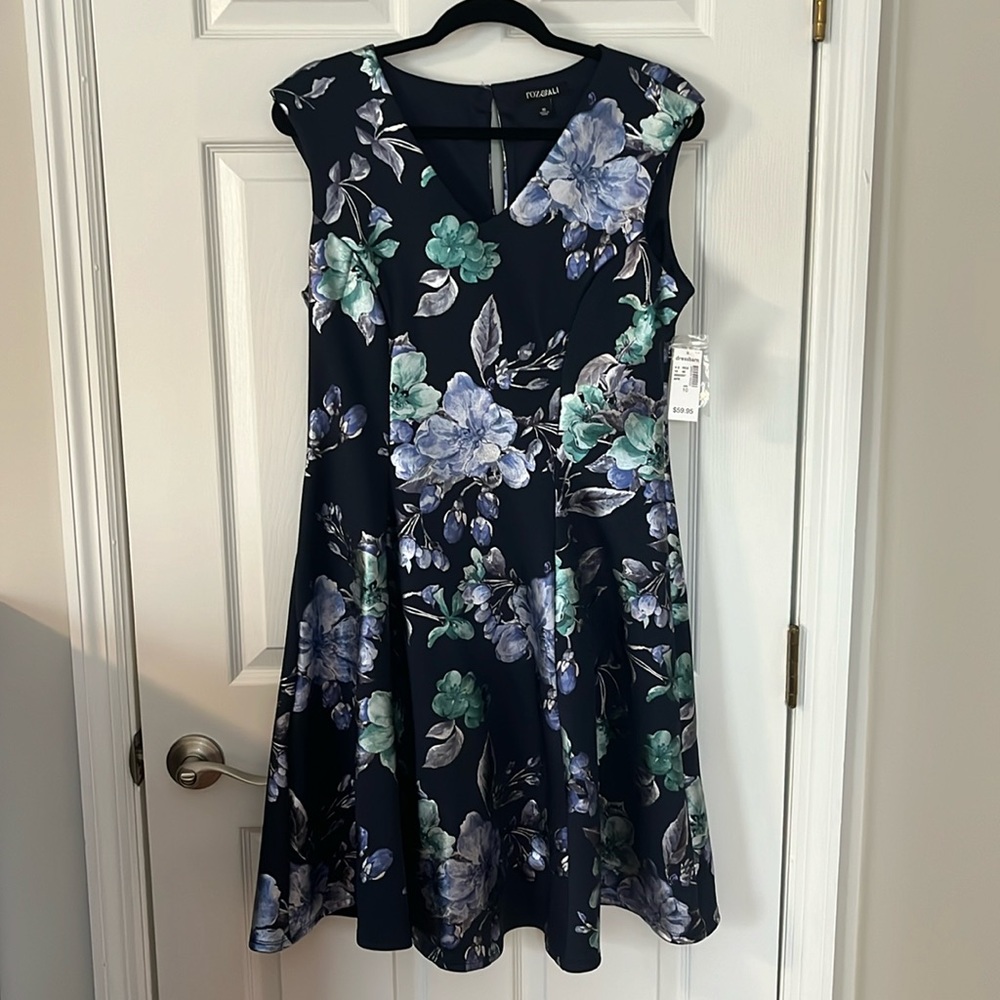 Navy Metallic Floral A-Line Dress